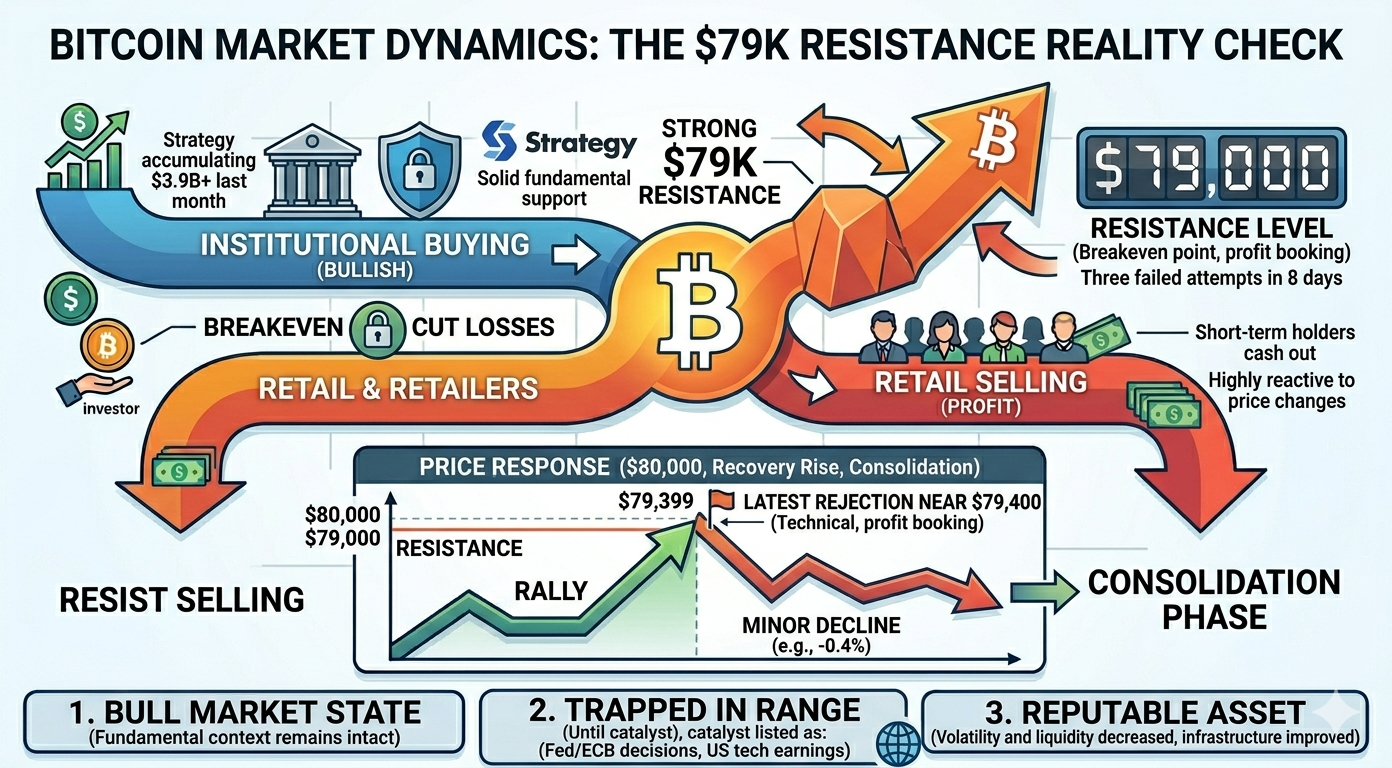 Bitcoin Faces Strong $79K Barrier as Rally Pauses Near 12-Week High